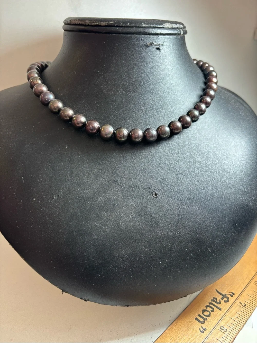 TahitiaBlack Pearl Strand Necklace Hand Knotted Iridescent Filigree Clasp